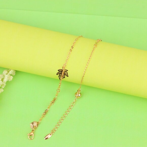 "Rose Gold Anklet with Butterfly & Leaf Charms, XPAL1169 - Picture 7 of 12